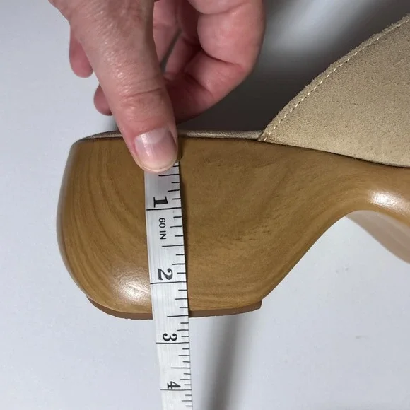Zara Sandals 38 Beige Sand Nude Suede Platform Clog Shoes Faux Wood Chunky Heels - Picture 11 of 14